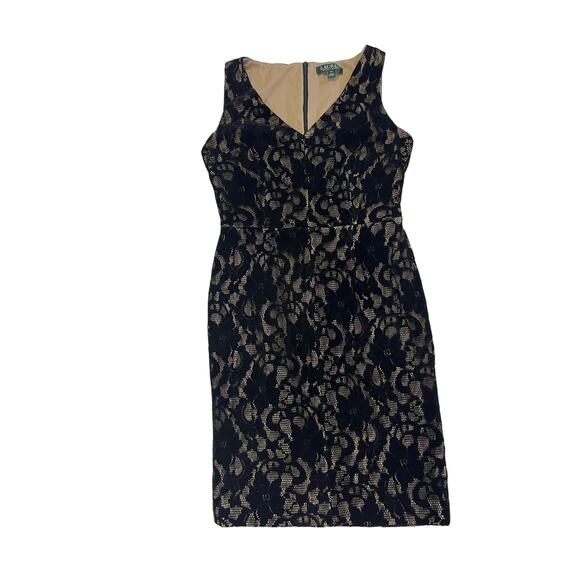 Lauren Ralph Lauren Black Dress Size 4, Cocktail Velvet Burnout Lace Overlay - Picture 2 of 9